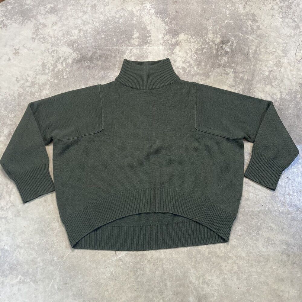 Notshy Cashmere Sweater Women Large Green Mock Neck Oversized Relaxed Cozy Basic